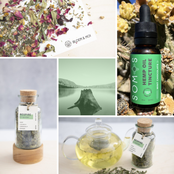 calm duo beautiful photography showing Respire, the calming blend by Bloem & Moi and SOMOS' Mint Chocolate CDB Tincture